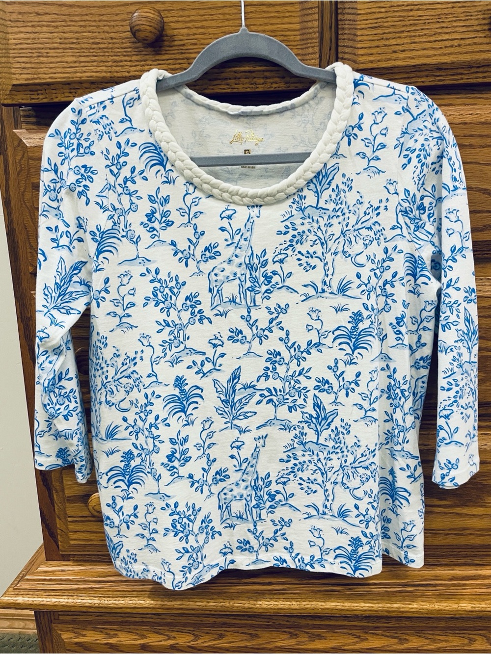 Lilly Pulitzer Small White and Light Blue Braided-Neck Top NWOT